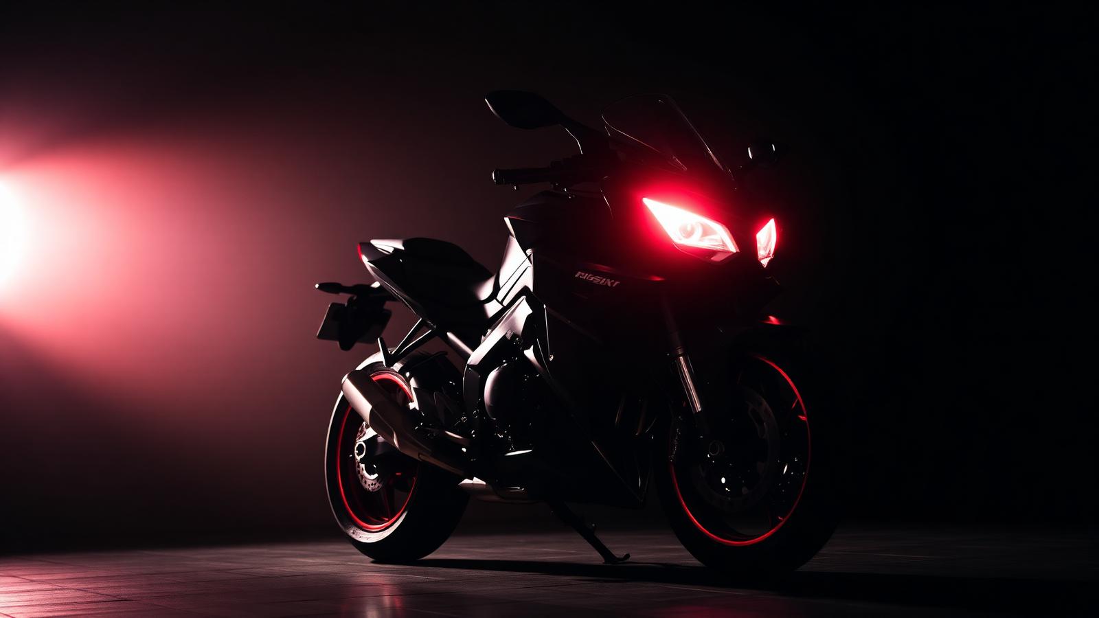 Moto sportive dans un studio sombre